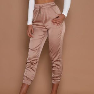 Meshki Rose Gold Satin Agatha Joggers